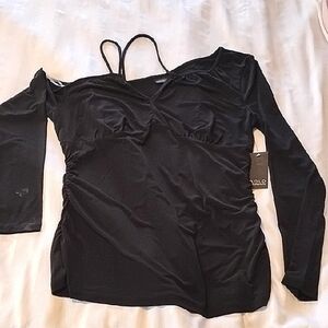 BOLD elements Woman's Black One-shoulder Design Long Sleeve Blouse, Size: L